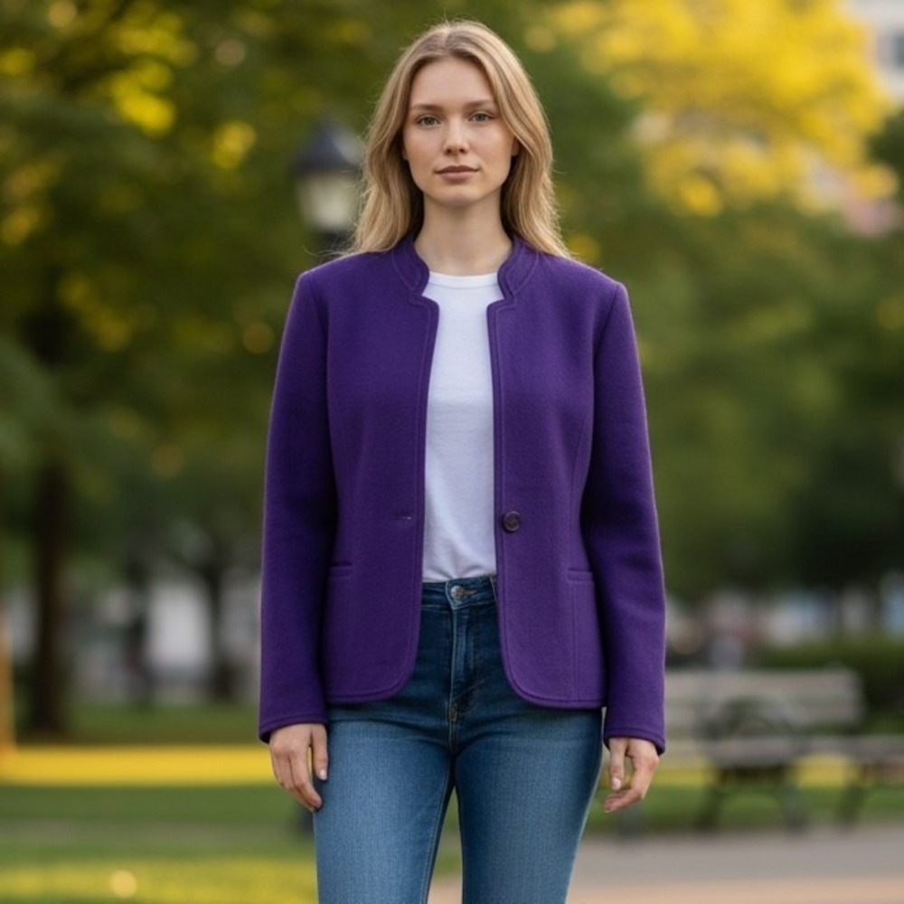 Talbots Wool Blazer Jacket Womens 10P Purple Petite Single Button Professional